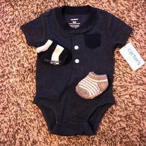 Carter's 3M Boy Henley-Style Tee Bodysuit. Burt's Bees 2pk 0-3M Knit Socks